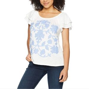 Democracy white ruffle sleeve embroidered top